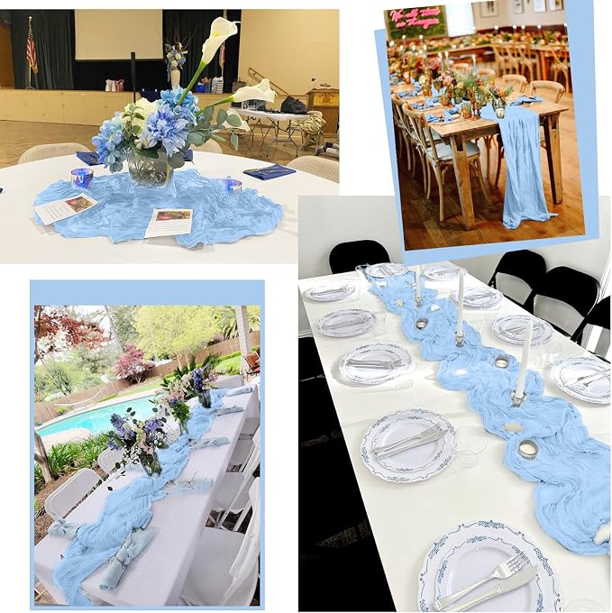 15 Pack Light Blue Table Runner 17 x 108inch Cheesecloth Table Runner Boho - Image 7