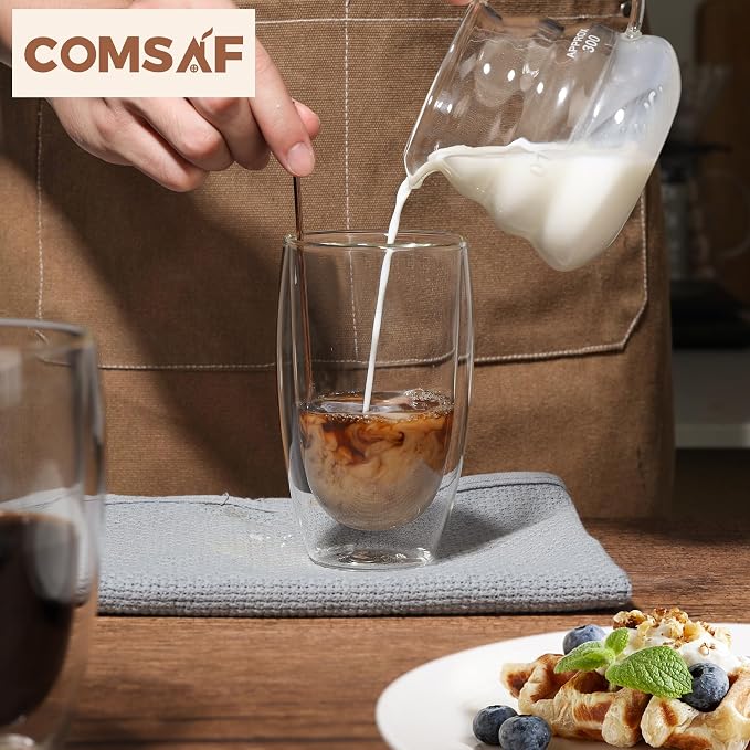 ComSaf 15oz Double Wall Glass Coffee Mugs, Insulated Latte Cups Set of 2 - Image 8