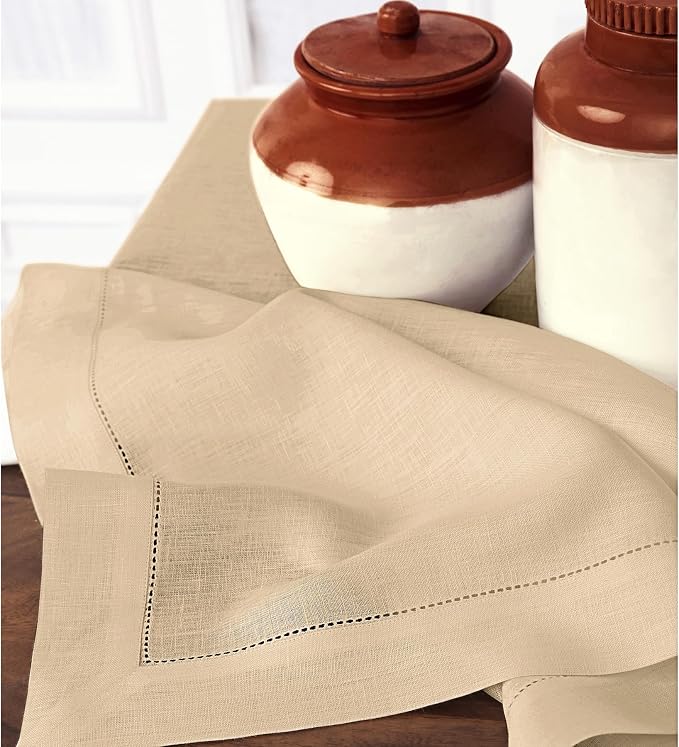 Solino Home 100% Pure Linen Dining Table Runner Beige Hemstitch, 14 x 72 in | - Image 9