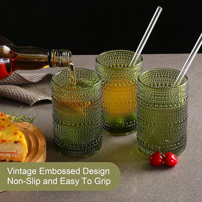 ZMOWIPDL Drinking Glasses Set of 6, 15 oz Green Hobnail Glass Cups | Vintage - Image 7