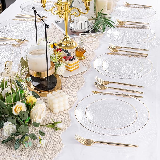 Rubtlamp 100Pcs Clear Gold Plastic Plates, Disposable Plates - Image 7