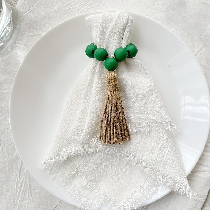 Napkin Rings Set of 12, Wooden Bead Elastic Tassel Napkin Ring | Tassel Napkin - Image 5