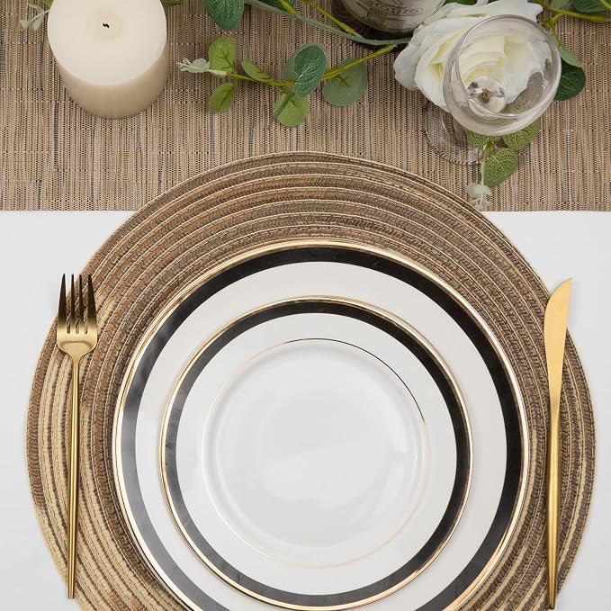 SHACOS Round Placemats Set of 6 Washable 15 inch Variegated Braided Round Place - Image 8
