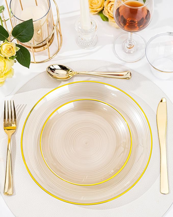 Morejoy 60Pcs Brown Plastic Plates - Image 9