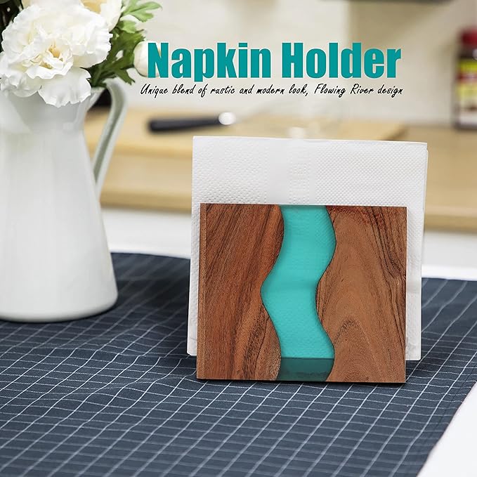 Acacia wood & Transparent Epoxy resin Napkin holder - Image 6