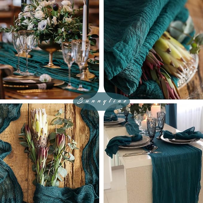 Teal 12 Pieces Cheesecloth Table Runner 10FT Runner - Image 6