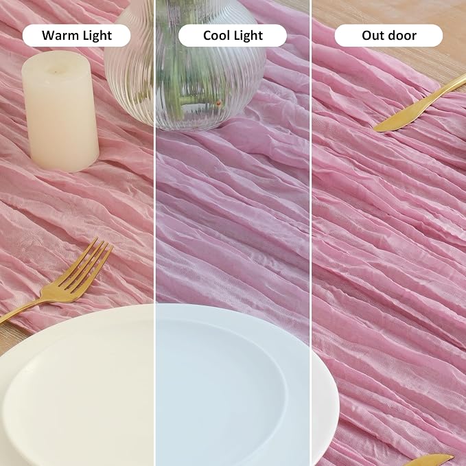 Asee'm Pink Cheesecloth Table Runner Summer 10FT Gauze Boho Sheer Rustic | - Image 8