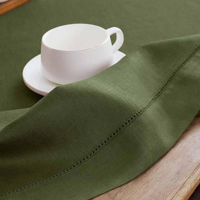 Solino Home 100% Pure Linen Dining Table Runner Olive Hemstitch, 14 x 72 in | - Image 9
