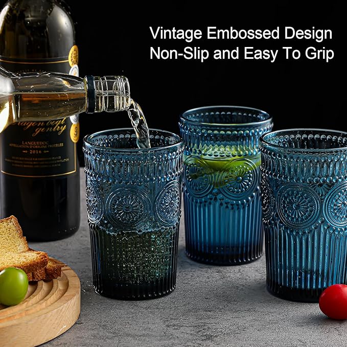 ZMOWIPDL Drinking Glasses Set of 6, 13oz Flower Design Blue Glass Cups | - Image 7