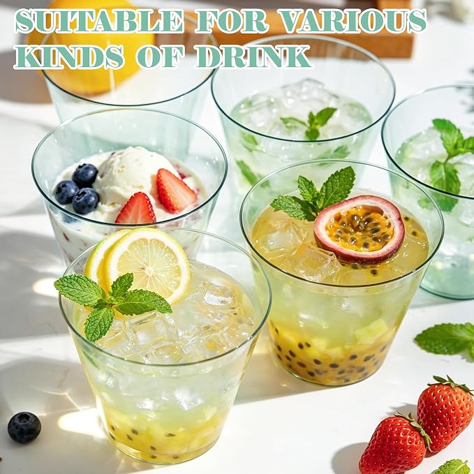 50 Pack 9oz Transparent Green Plastic Cups, Fancy Disposable Cocktail Cup | - Image 5