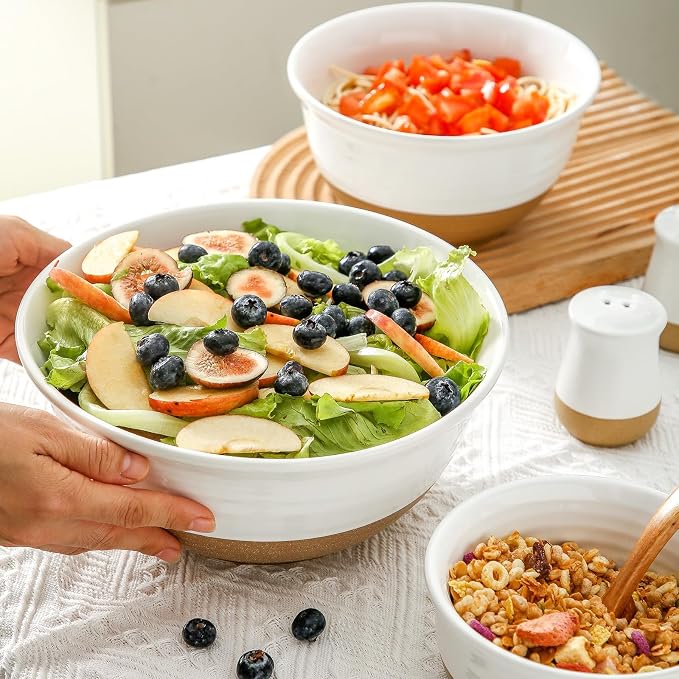 HASENSE Ceramic Serving Bowls, Large Salad Pasta Mixing Bowls Set, 2.1/1.0/0.5 - Image 7