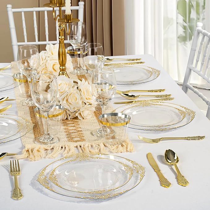Bestluck 350PCS Clear Gold Rim Disposable Dinnerware - Image 7