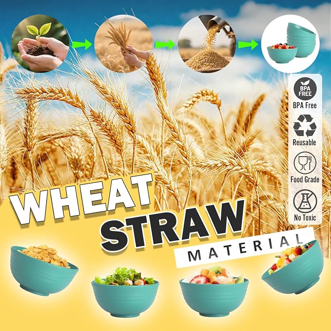Wheat Straw Bowls Set of 6, 26 OZ Unbreakable Cereal Bowls - Image 8
