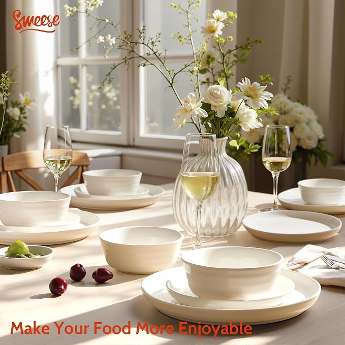 Sweese Plates and Bowls Sets, 18 Pieces Modern Porcelain Dinnerware Set - Image 9