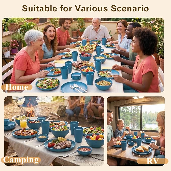 Wheat Straw Dinnerware Sets for 8, Unbreakable Bowl and Plate Set 40 Piece - Image 7