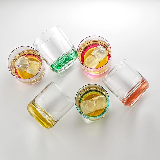 JoyJolt Hue Colorful Whiskey Set of 6, 10oz Drink Glasses, Double Old Fashioned - Image 8