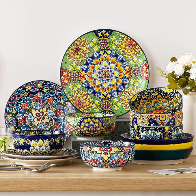 vancasso SIMI 28 oz Cereal Bowls Set of 6, Bohemian Ceramic Soup Bowls | - Image 9