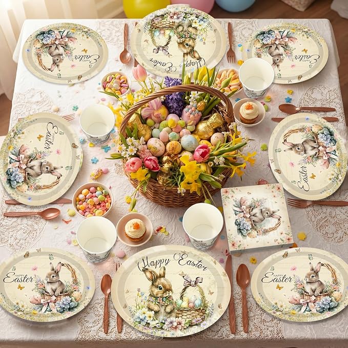 350 Pcs Easter Bunny Oval Paper Plates Set - Image 7