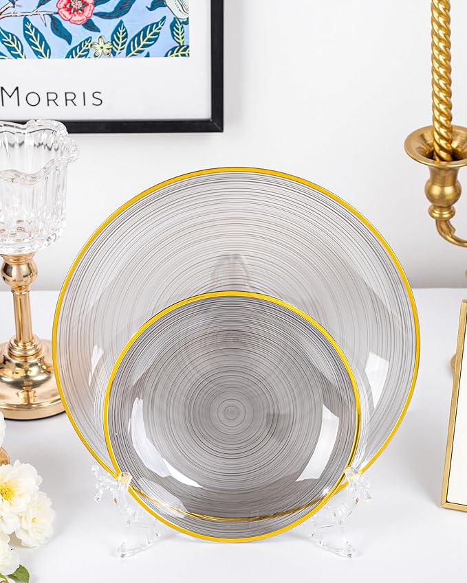 Morejoy 60Pcs Black Plastic Plates, Modern swirl design Plates Include 30 - Image 9