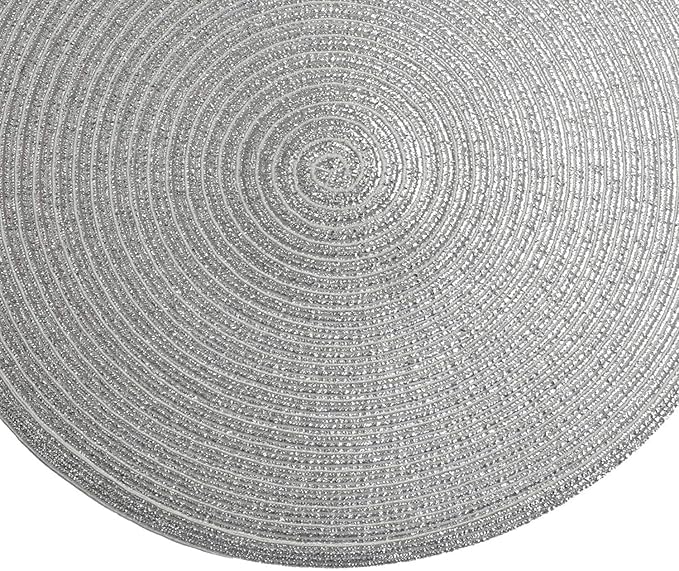 SHACOS Silver Glitter Round Placemats Set of 6 Sparkle Bling Place Mats Glitz - Image 7