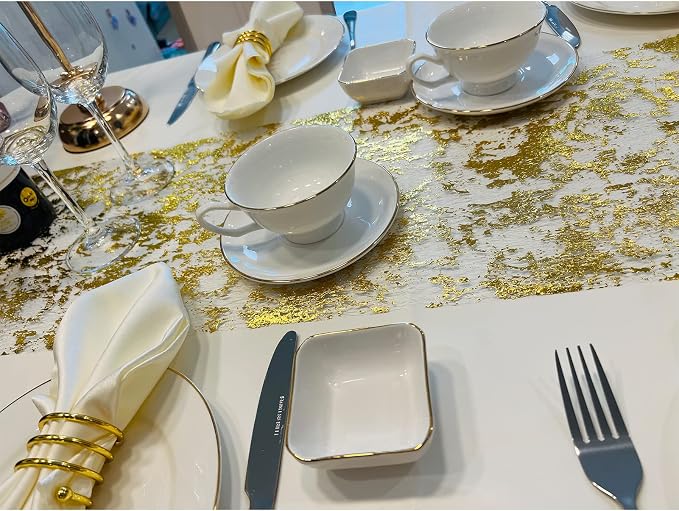 Glitter Metallic Gold Table Runner 11x108 Inch, Mesh Thin Sparkle Table Runner - Image 6