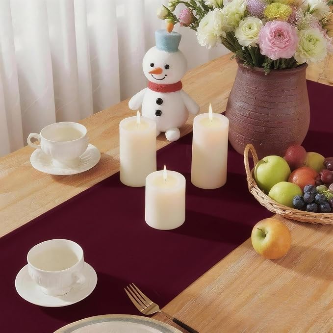 Burgundy Table Runner, Waterproof Washable Runners 48 Inches Long | Reusable - Image 6