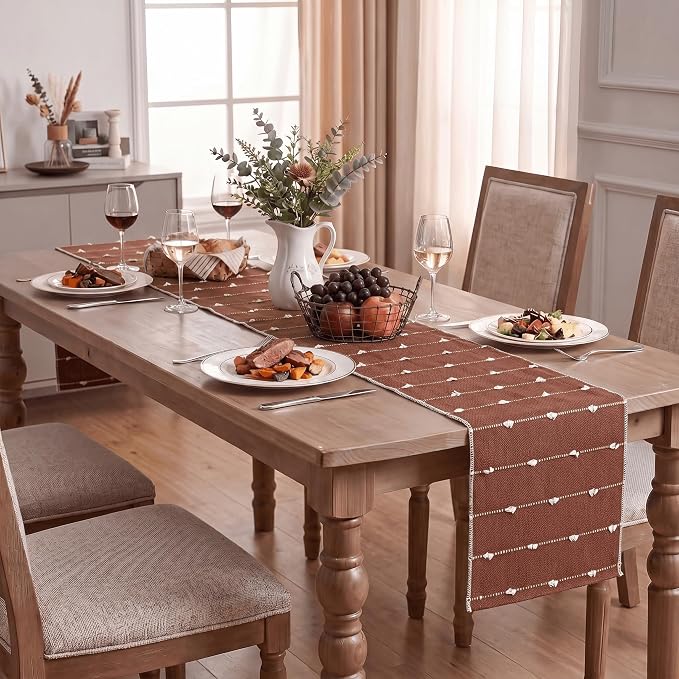 Artoid Mode Caramel Farbic Rustic Cotton Woven Table Runner, Farmhouse Fall - Image 8