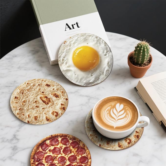 Food Coasters Leather Round Drink Coasters 6 Pcs Set - Image 6