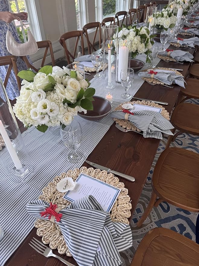 13.8" Set of 10 Round Corn Husk Placemats | Boho Woven Rattan Table Mats | Farmhouse Wicker Spring Plate Chargers Like Water Hyacinth, Seagrass for Wedding, Party, Christmas, Events