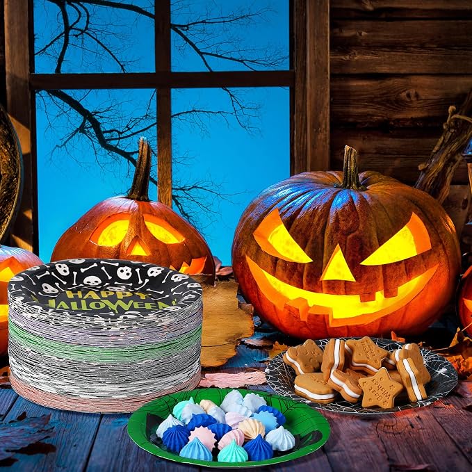 120 Pcs Halloween Paper Plates 7 Inch Spider Web Party Plates, Pumpkin Spooky - Image 6
