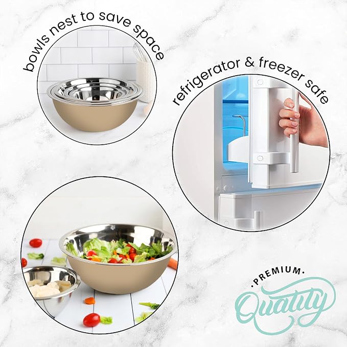 Stainless Steel Mixing Bowls Set, 5-Piece Meal Prep & Food Storage | .75 - Image 8