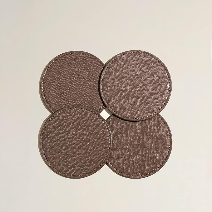 OLETHA Aesthetic Round Drink Coasters, Tan | Faux leather coasters - Image 5