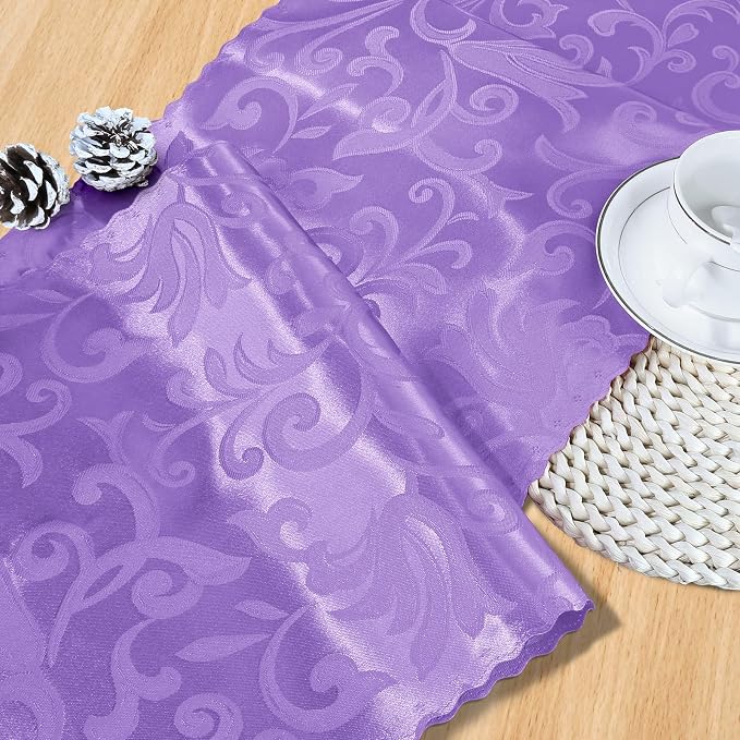 MILVOWOC Lilac Satin Table Runner, 4 Pack, 12 x 72 Inch | Jacquard Damask - Image 7