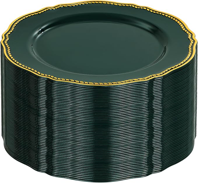 60 Pcs Green Gold Dinner Plates - Image 9