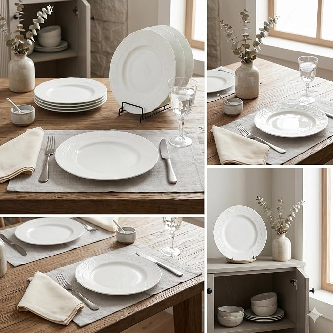 10 Inch Porcelain Dinner Plates Set of 4, Dishwasher safe, Microwave safe - Image 6