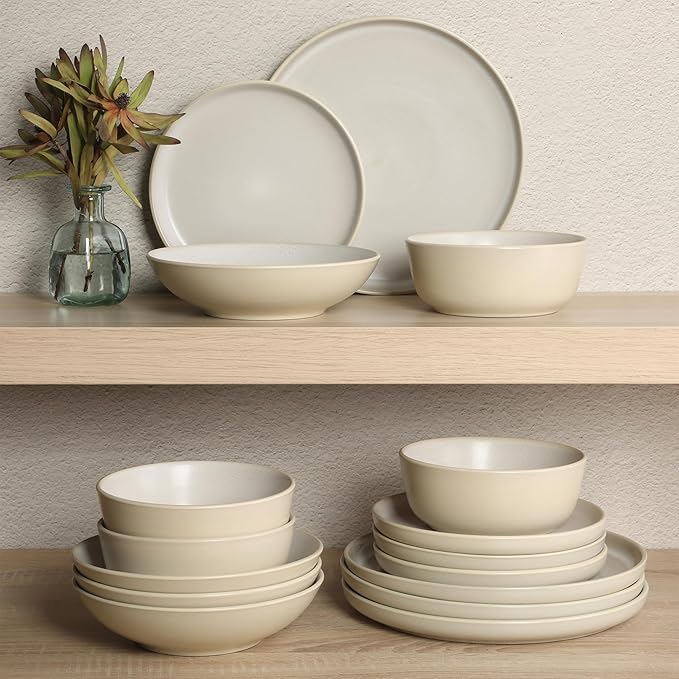 Gibson Elite Tribeca Loft 16-Piece Dinnerware Set – Matte Cream and White - Image 6