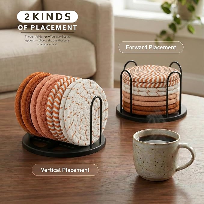 Lazebox Coasters Set of 8 for Drinks, 4 Inch Large Coasters for Coffee Table - Image 6