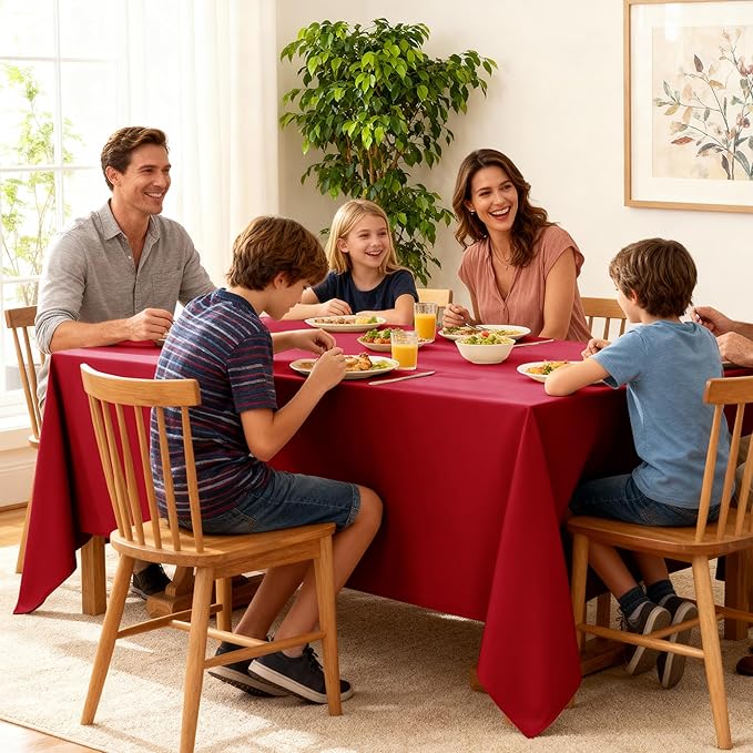 10-Pack Red Tablecloths for Rectangle Tables, 54 x 108 Inches, Stain-Resistant Polyester Fabric for 6 Foot Tables - Washable Table Covers for Weddings, Banquets, Birthday Parties, Events