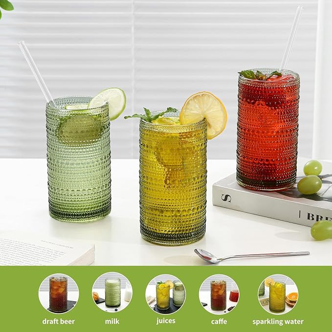 16oz Green Hobnail Drinking Glasses - Image 7