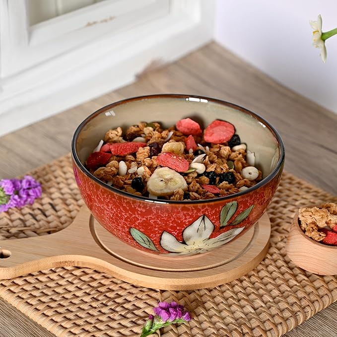 Ceramic Cereal Bowls Set of 6, Floral Design 6 inch – 28oz - Image 8