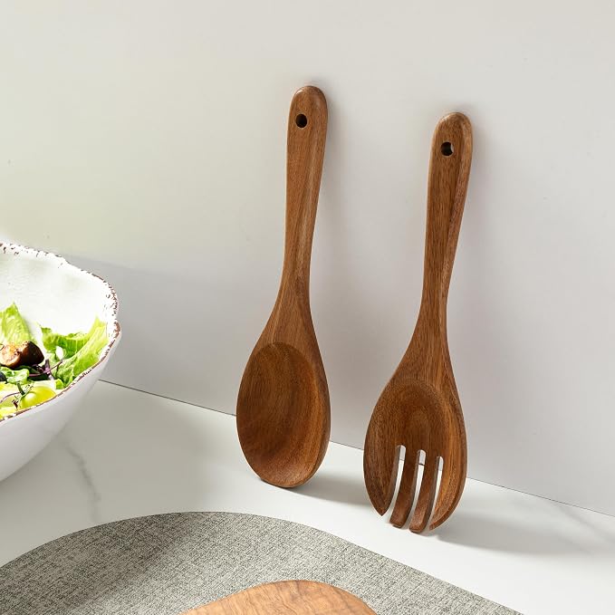 Wood Salad Servers, 10.5-inch Salad Spoon and Fork Serving Set, Wood Salad - Image 7