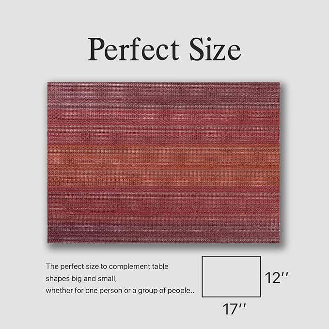 Placemats Set of 8 - Easy Clean Woven Vinyl Placemats for Dining Table, Indoor/Outdoor Place Mats, Washable PVC Table Mats(Pomegranate Parade)