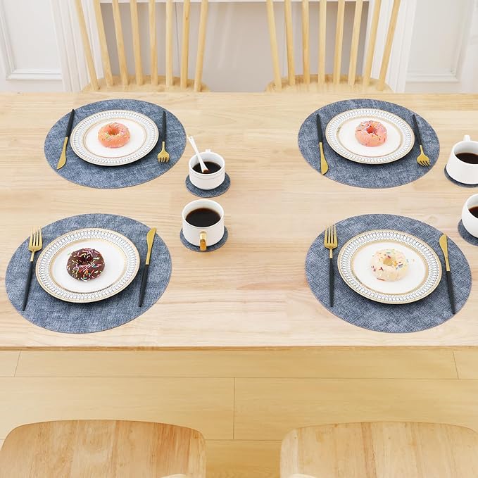 Homaxy Round Faux Leather Placemats and Coasters, Wipeable Place Mats, - Image 9