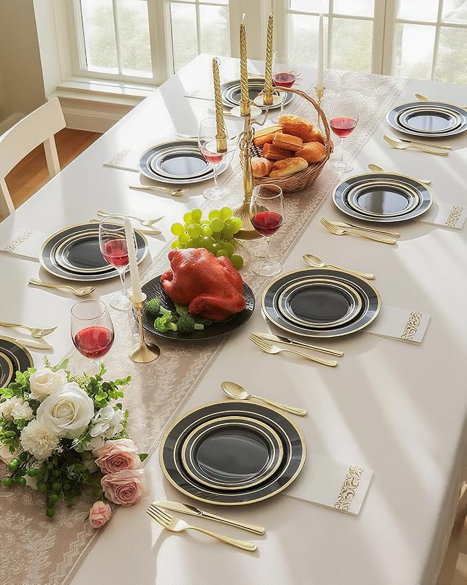 BESTSTAR 100PCS Black Plastic Plates Set - Image 6