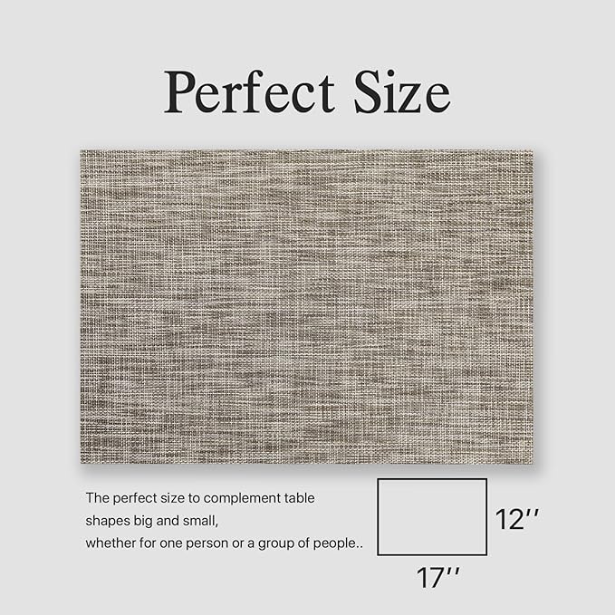 Placemats Set of 6 - Easy Clean Woven Vinyl Placemats for Dining Table, Indoor/Outdoor Place Mats, Washable PVC Table Mats(Cappuccino)