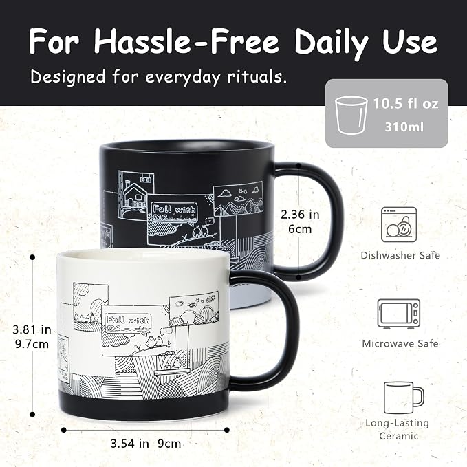 Jottings Couple Mug Set Gift 10.5 oz, Tazas de Cafe Bonitas Set Modernas | - Image 7