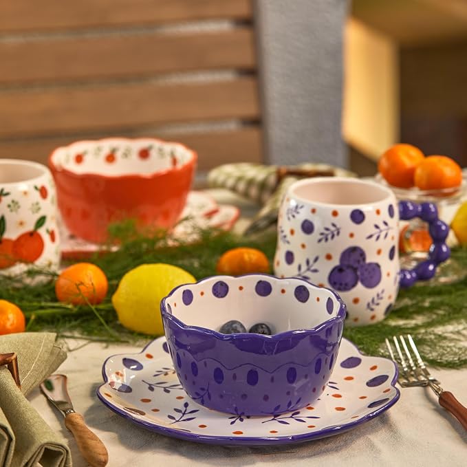 Bico Fruit Pop Scalloped Salad Plates Set of 4, 8.75 Inch Ceramic Dessert Plates - Image 5