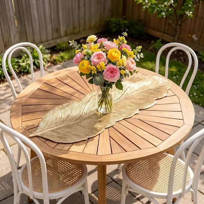 FAVE Gold Small Table Runner 36 Inch Dresser Vinyl Runner | Heat Resistant - Image 9