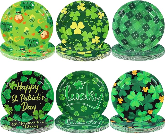 120 Pieces 7 Inch St. Patrick's Day Party Plates Green Shamrocks Dinnerware - Image 8