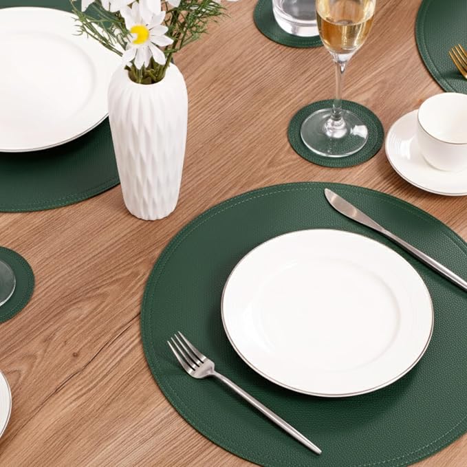 Set of 8 Faux Leather Round Placemats and Coasters, Disko Table Mats and Drink - Image 9